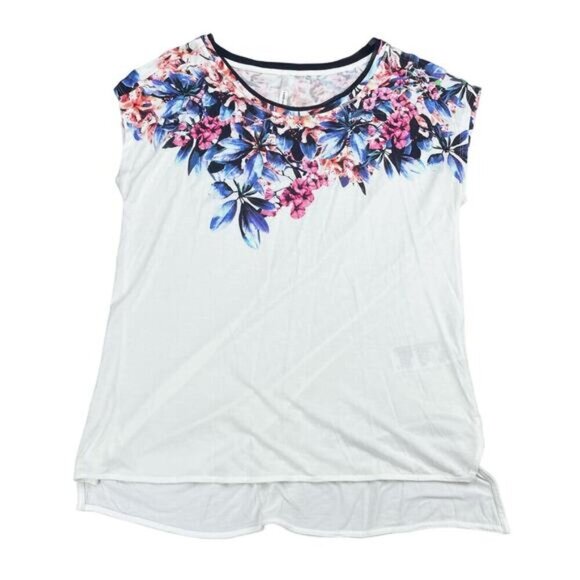 KAREN MILLEN Short Sleeve Floral Print T-Shirt Sz 6 High Low Hem - Picture 2 of 4